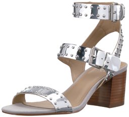 The Fix Amazon Brand Women's Bond Studded Block Heel Dress Sandal,Matte Silver Mirror,10 B US