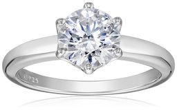 Anello solitario in argento Sterling placcato platino o oro con taglio rotondo realizzato con zirconi Swarovski,Argento placcato platino,Size 7