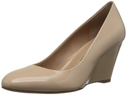 Amazon Brand - 206 Collective Women's Battelle Closed-Toe Covered Wedge Pump, Neutral patent leather, 5.5 B US