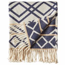 Amazon Brand – Rivet Global Inspired Geometric Throw Blanket, Soft and Stylish, 50" x 60", Navy and Natural