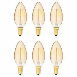 AmazonBasics 40 Watt Equivalent, Clear, Amber, Dimmable, B11 (E12 Candelabra Base) LED Light Bulb | 6-Pack