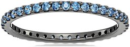 Black-Rhodium-Plated Sterling Silver Swarovski Zirconia Blue Round Cut All-Around Band Ring, Size 6