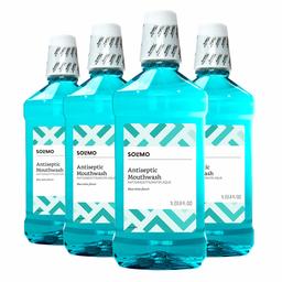 Amazon Brand - Solimo Antiseptic Mouthwash, Blue Mint, 1 Liter (Pack of 4)