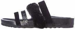 find. Women’s Glitter Fur Slides Sandals, Black, 8 UK