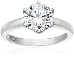 Platinum-Plated Sterling Silver Solitaire Ring set with Round Swarovski Zirconia (3 cttw), Size 5